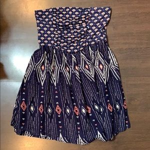 Roxy Strapless Navy blue patterned dress